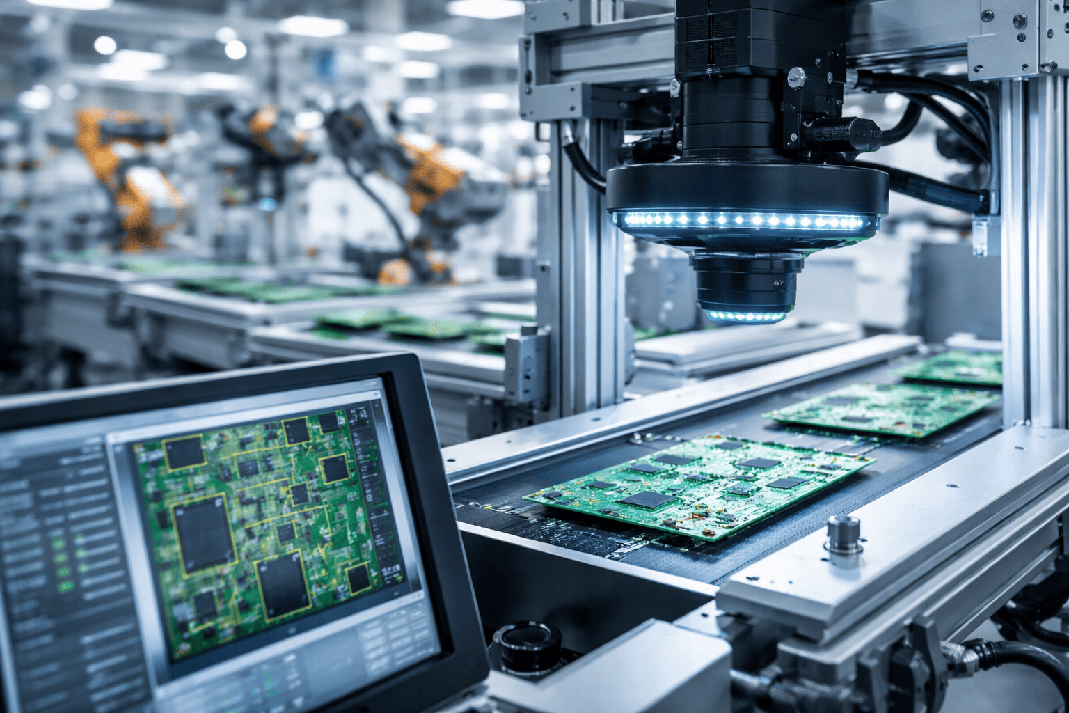 Motherboards being manufactured by robots